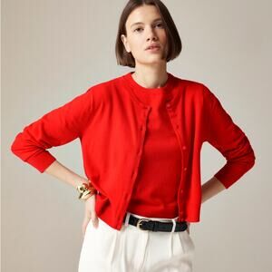 J.Crew Featherweight Cashmere Cardigan Sweater WMNS M Red Soft Knit Button Front